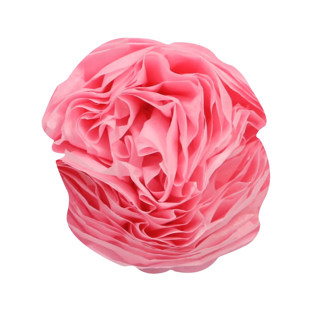 Rosa, gekräuselte Blütenblätter bilden eine runde, blütenartige Form. Die Textur wirkt weich und zart.