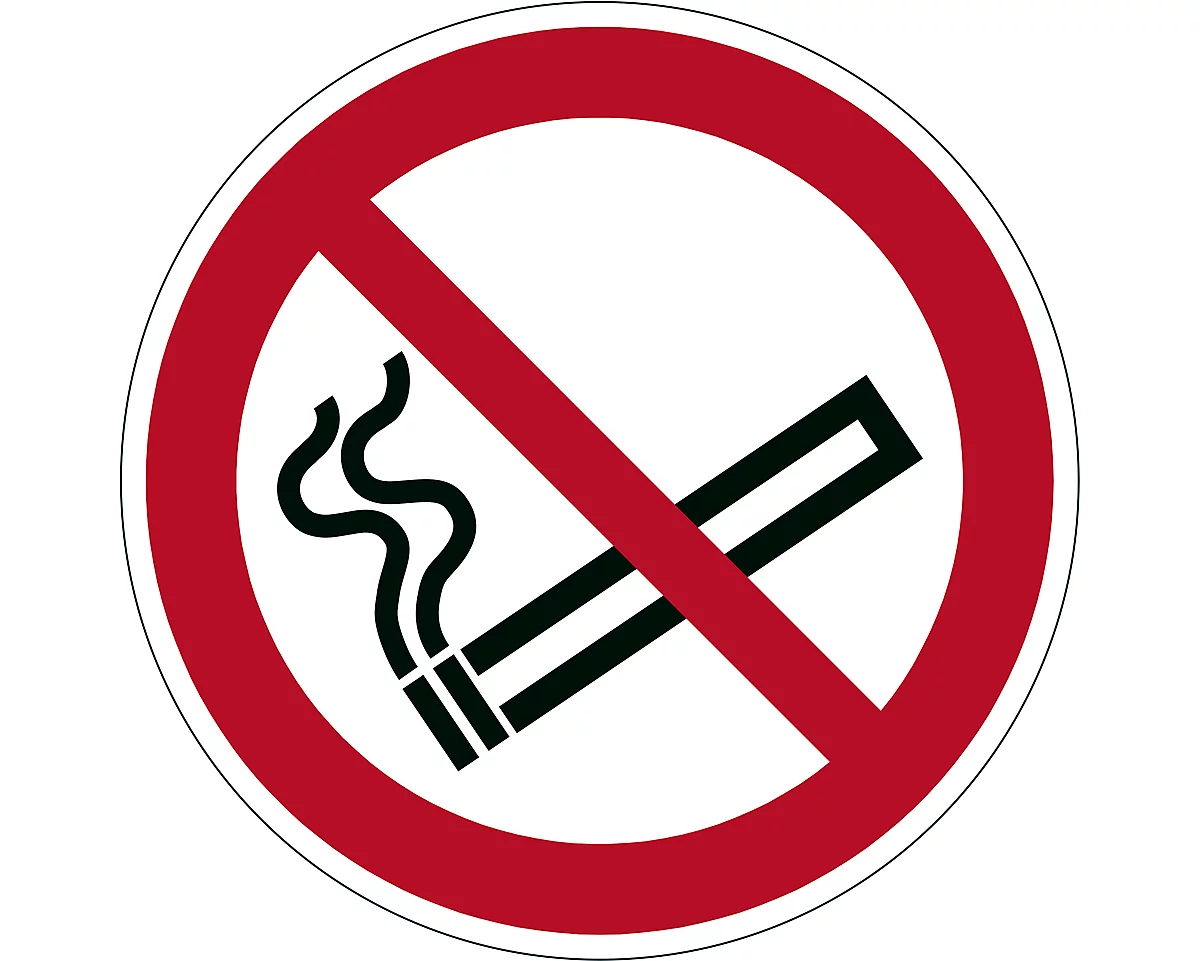 Señal duradera, redonda, para uso en interiores, motivo 'Prohibido fumar', EN ISO 7010, autoadhesiva, blanco-rojo, 1 unidad