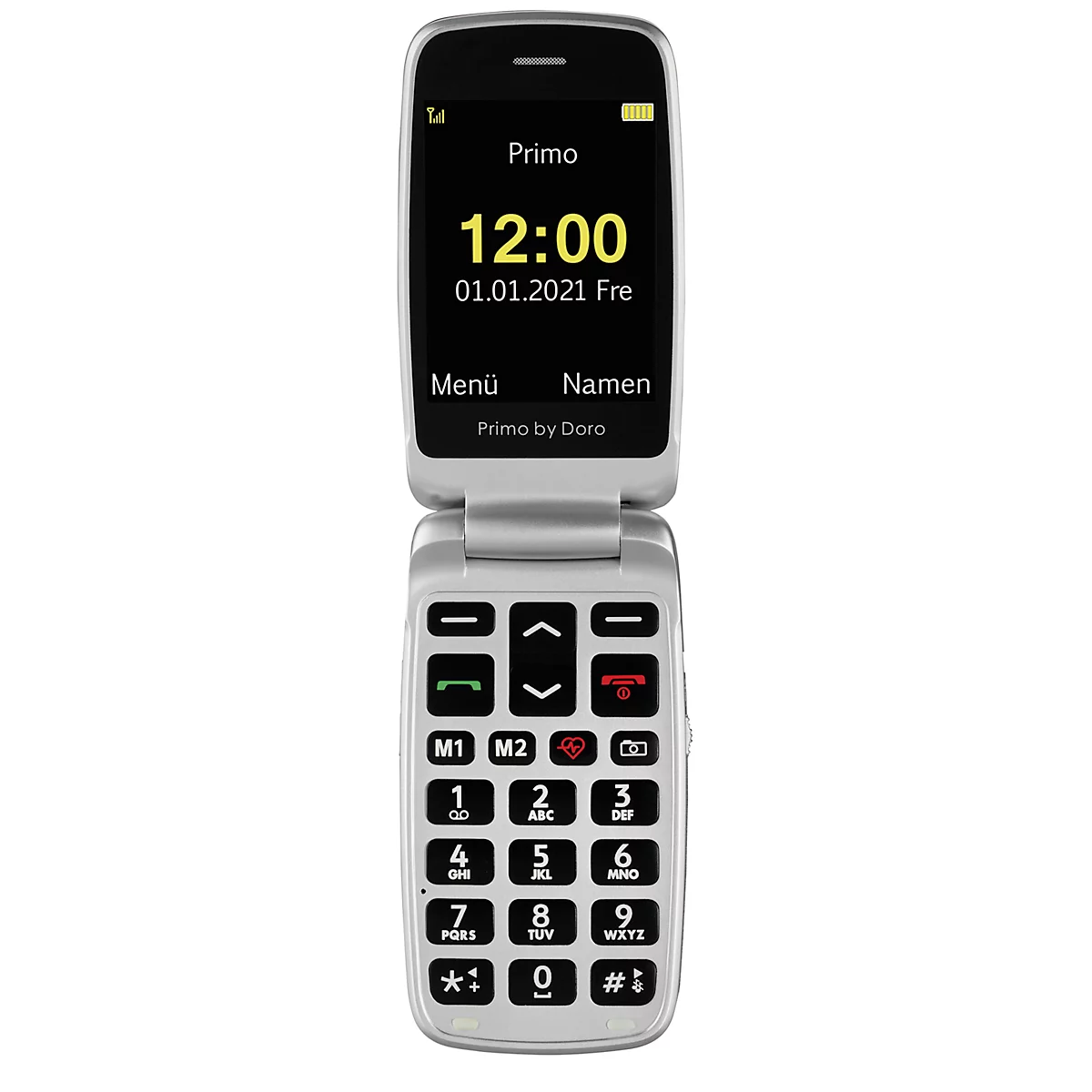 Senioren mobiele telefoon Primo™ 418 van Doro, SOS-toets, val sensor, binnen &amp; buiten locatie functie, cardio meting, camera, WiFi/GPS/Bluetooth, met oplaadstation