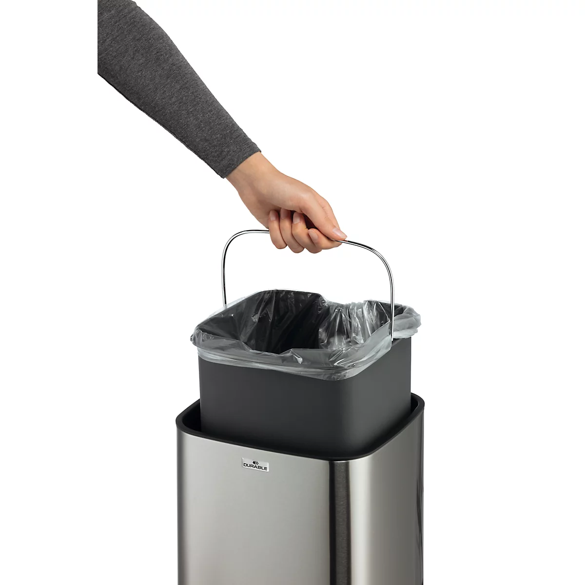 Sensor Poubelle Durable No Touch, 12 l, pour l'intérieur, ouverture/fermeture automatique &amp; manuelle, couvercle amovible, seau intérieur, inox, argent