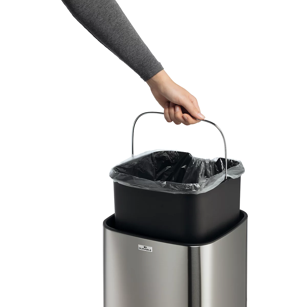 Sensor Poubelle Durable No Touch, 21 l, pour l'intérieur, ouverture/fermeture automatique &amp; manuelle, couvercle amovible, seau intérieur, inox, argent