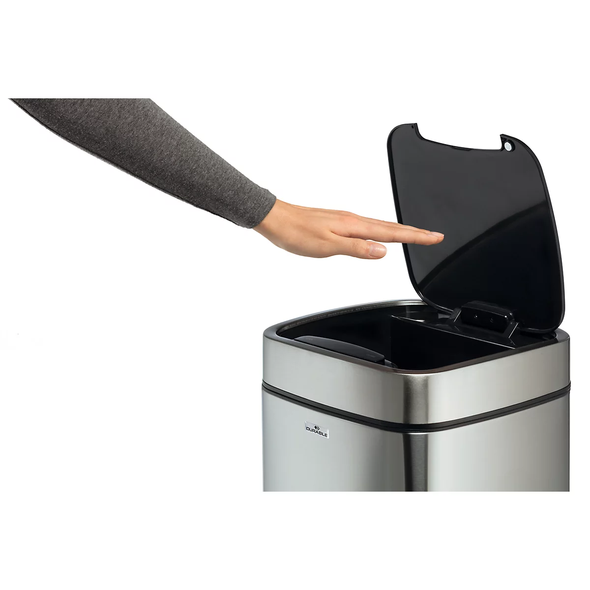 Sensor Poubelle Durable No Touch, 21 l, pour l'intérieur, ouverture/fermeture automatique &amp; manuelle, couvercle amovible, seau intérieur, inox, argent