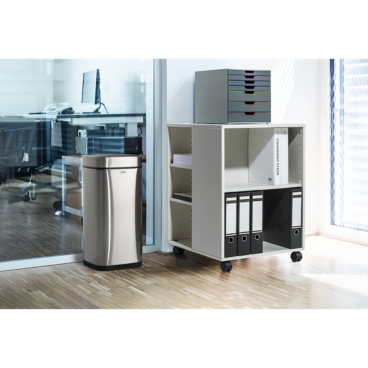 Sensor Poubelle Durable No Touch, 21 l, pour l'intérieur, ouverture/fermeture automatique &amp; manuelle, couvercle amovible, seau intérieur, inox, argent