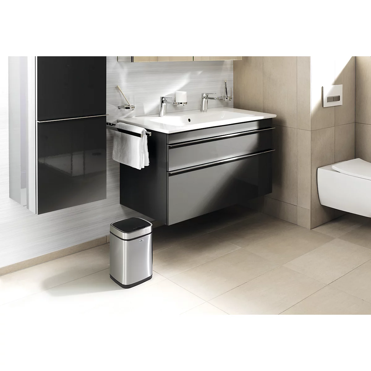 Sensor Poubelle Durable No Touch, 6 l, pour l'intérieur, ouverture/fermeture automatique &amp; manuelle, couvercle amovible, seau intérieur, inox, argent