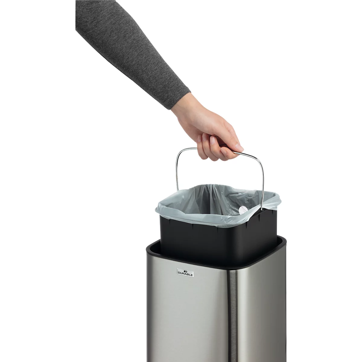Sensor Poubelle Durable No Touch, 6 l, pour l'intérieur, ouverture/fermeture automatique &amp; manuelle, couvercle amovible, seau intérieur, inox, argent
