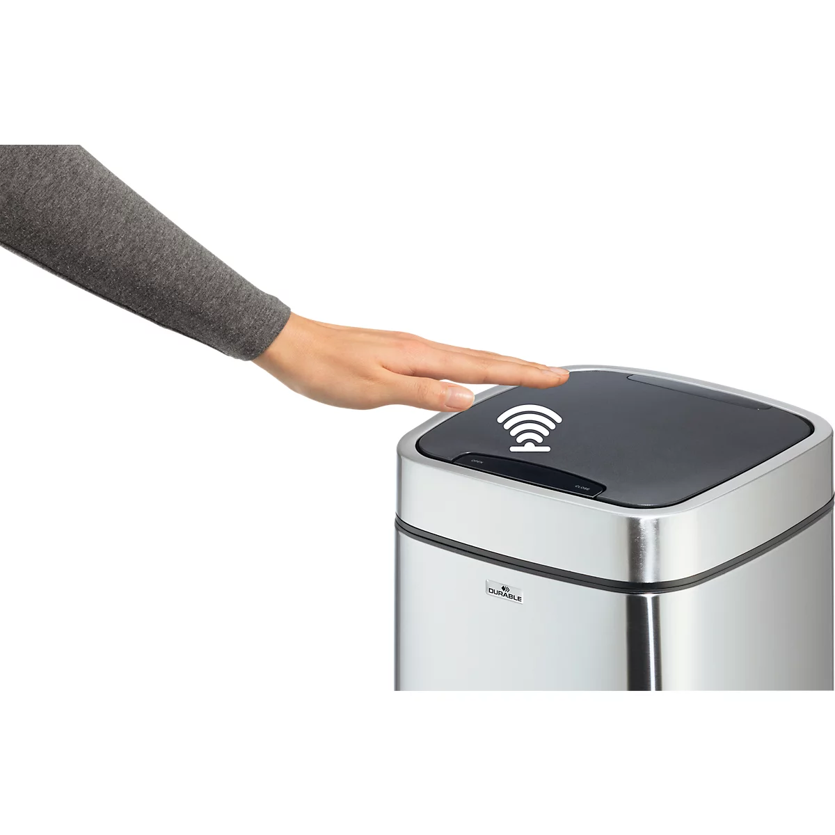Sensor Poubelle Durable No Touch, pour l'intérieur, ouverture/fermeture automatique &amp; manuelle, couvercle amovible, seau intérieur, inox, argent, div. volumes
