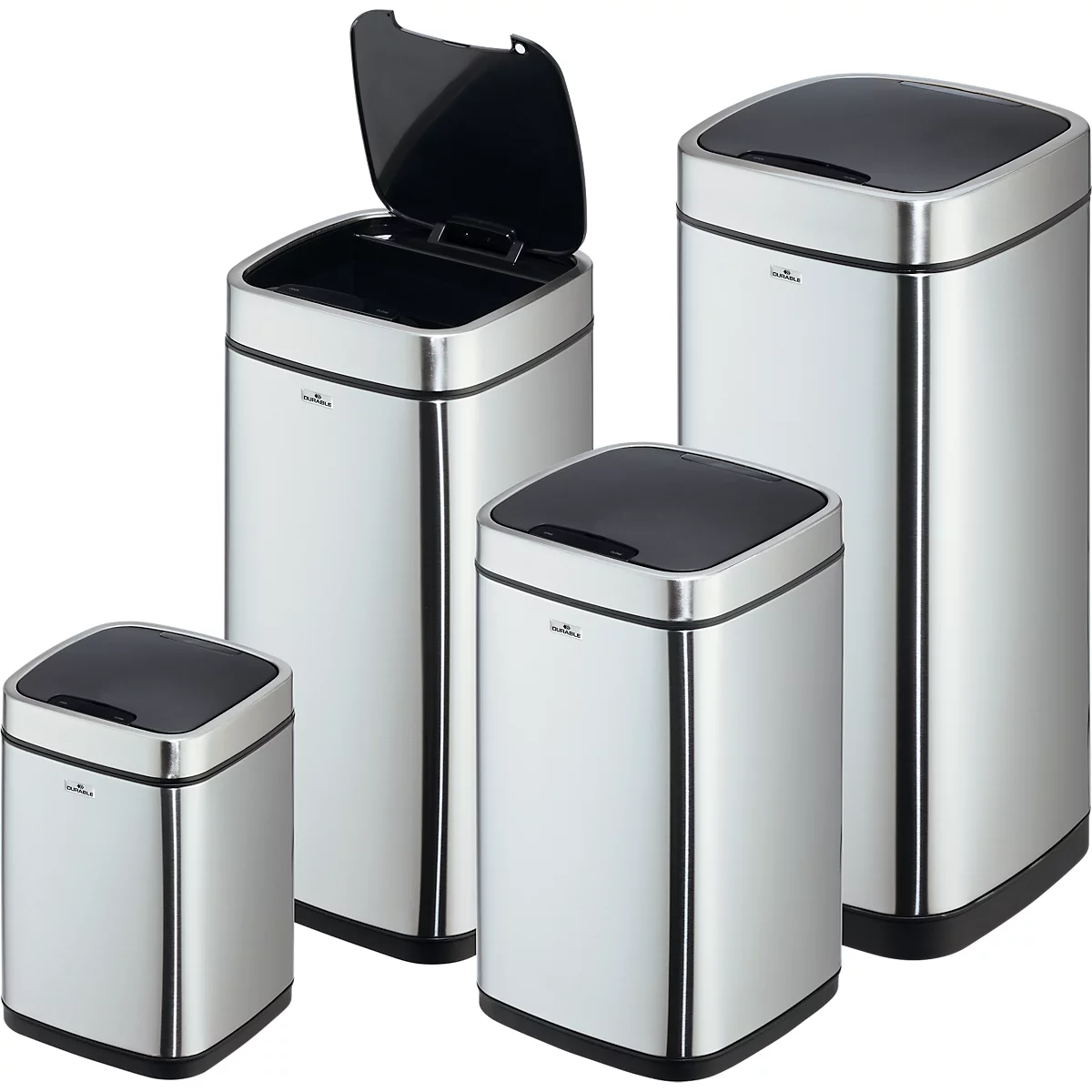 Sensor Poubelle Durable No Touch, pour l'intérieur, ouverture/fermeture automatique &amp; manuelle, couvercle amovible, seau intérieur, inox, argent, div. volumes