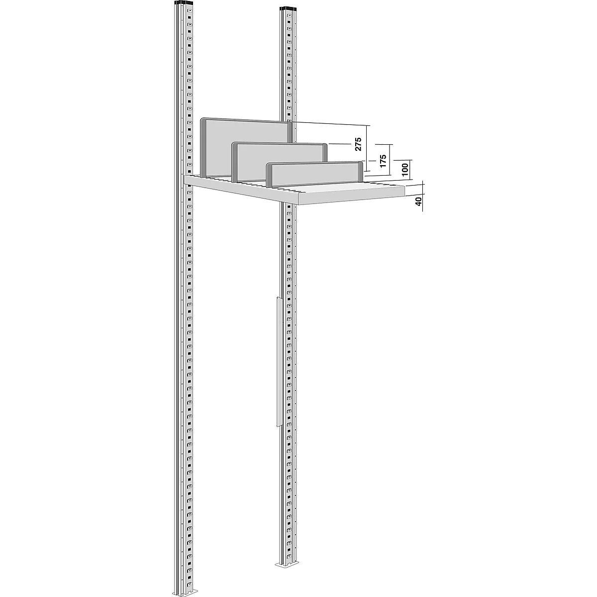Separador, independiente, para estanterías P 600 mm, Al 275 mm