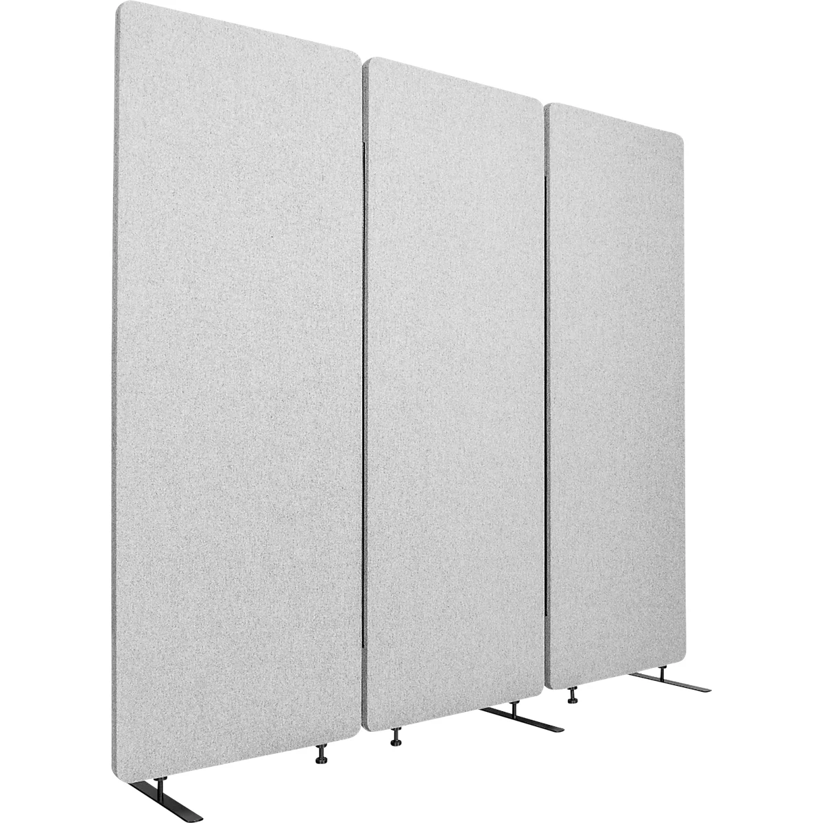 Séparation acoustique Luxor, 3 panneaux, avec pieds, env. 19 kg, dimensions totales L 1830 x P 35 x H 1680 mm, matériaux recyclés, gris clair