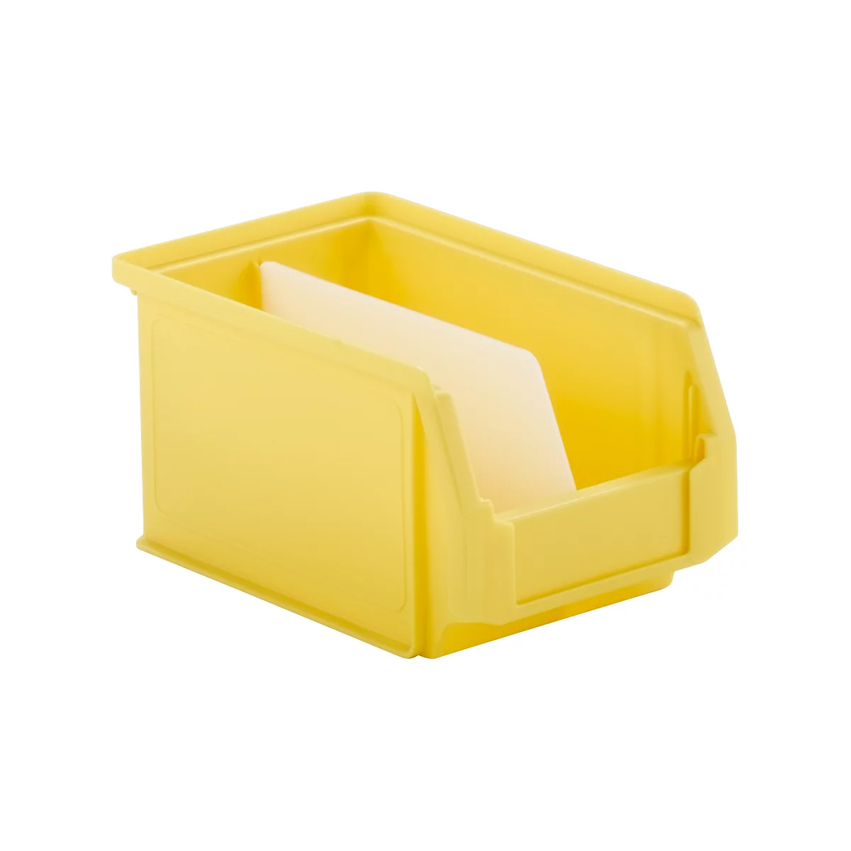 Yellow plastic box with divider.