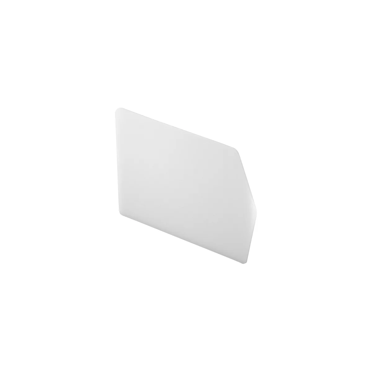 White, rectangular object with chamfered edges and rounded corners.