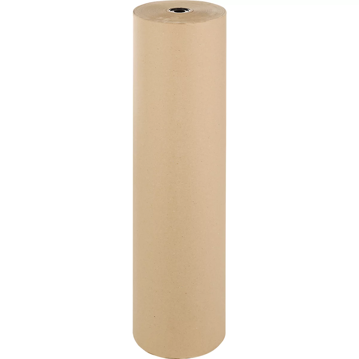 Eine aufrecht stehende, zylindrische Rolle aus beigefarbenem Packpapier vor neutralem Hintergrund.