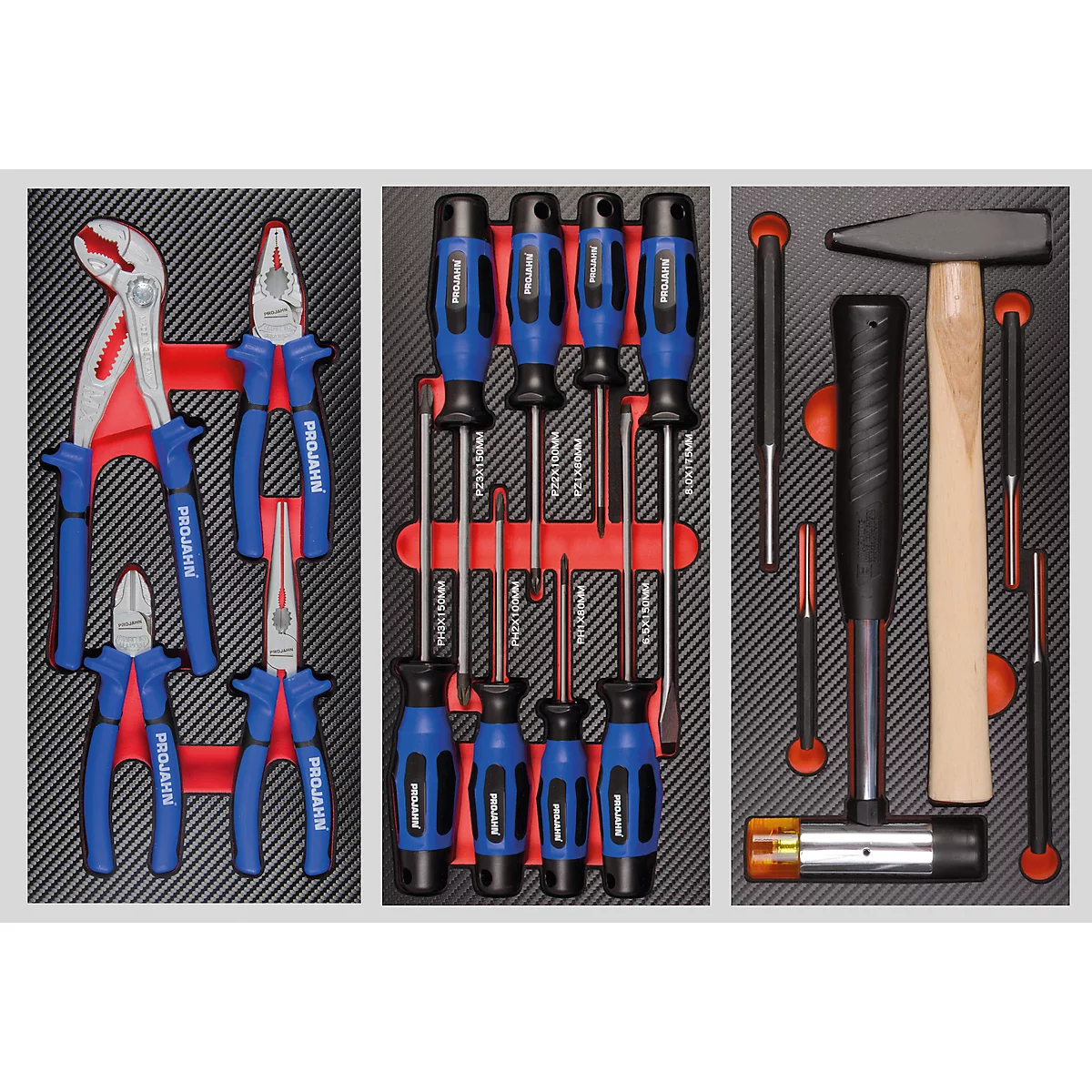 Servante d'atelier ECOBlue Projahn, 6 tiroirs verrouillable, jusqu'à 400 kg, avec outillage inclus, acier thermolaqué