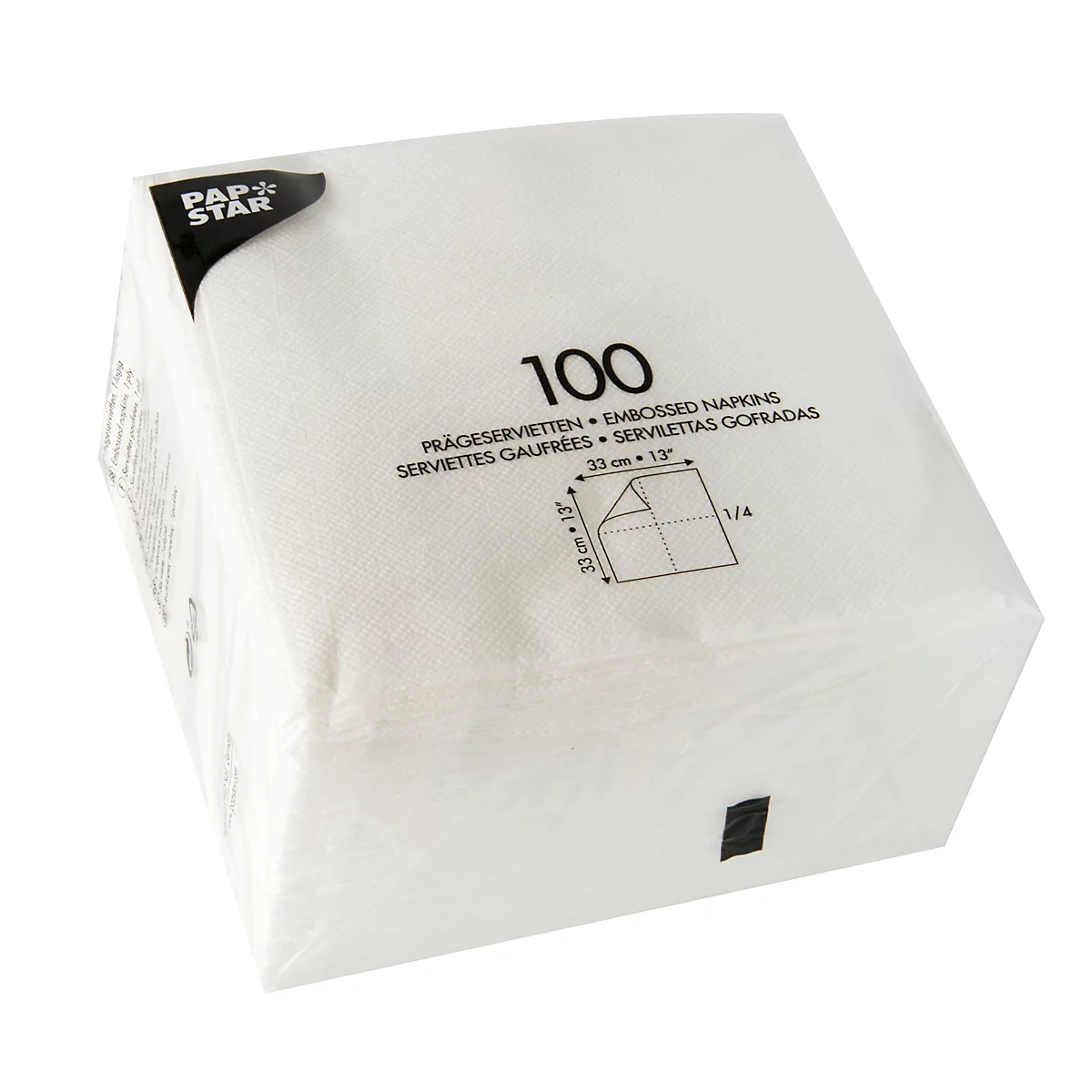 Servetten Papstar, 1-laags, 330 x 330 mm met ¼-vouw, papier in stoflook, 1200 st, wit