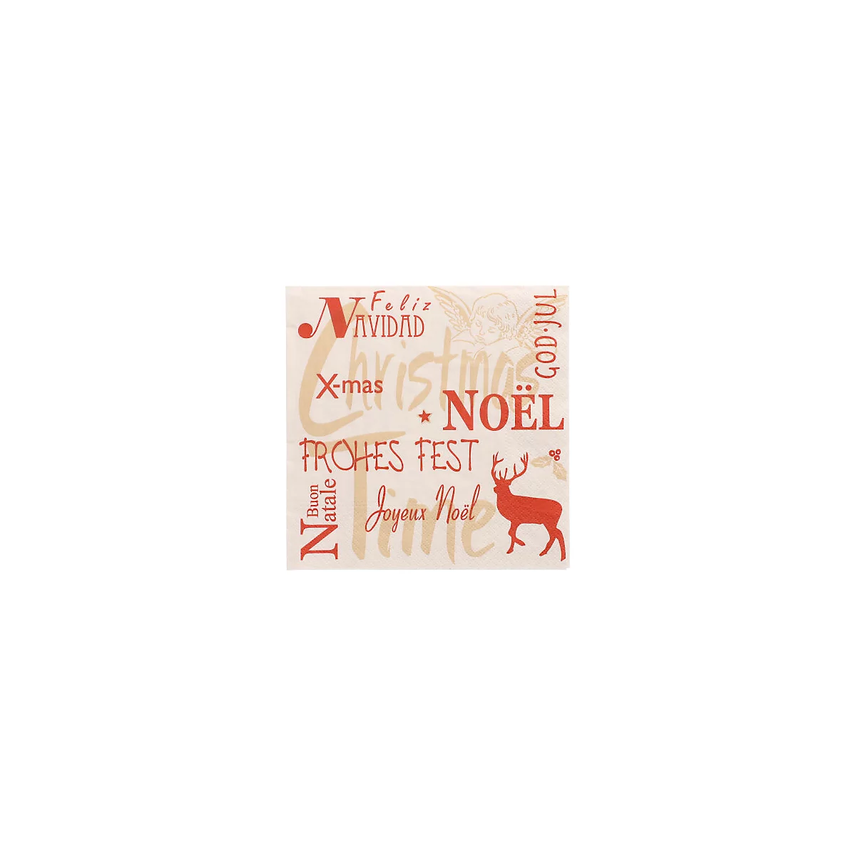 Servetten Papstar Christmas Time, 3-laags, 1/4 vouw, B 330 x H 330 mm, FSC® papier, beige-goud-rood, 20 stuks