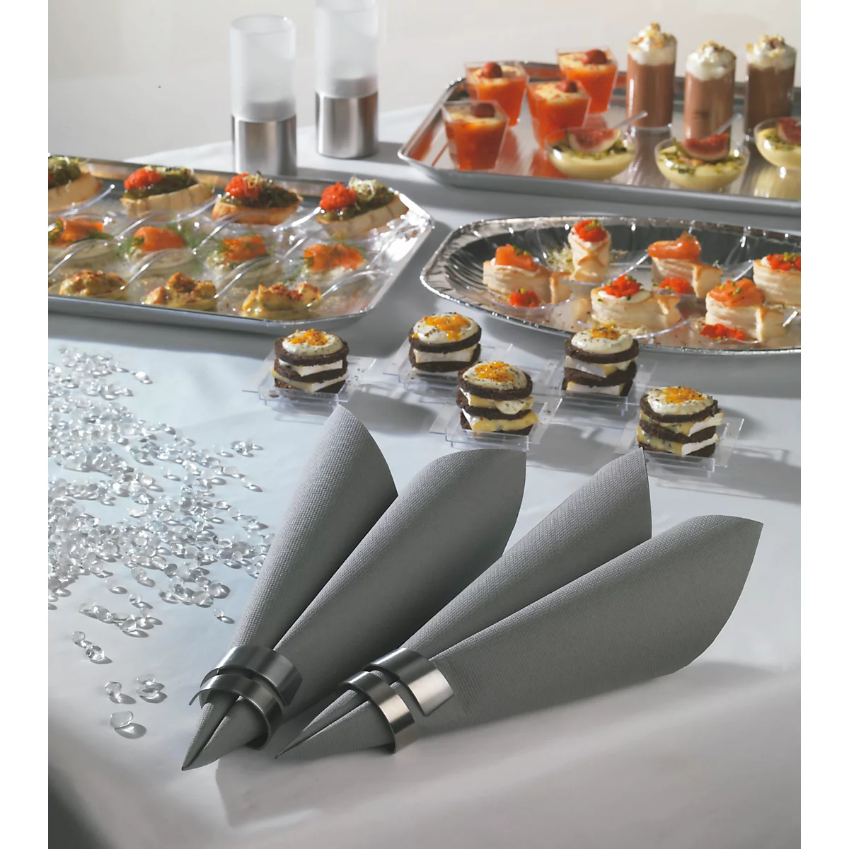 Servetten Papstar Royal Collection, 5 x 50 stuks, 1/4 vouw, stoflook, 400 x 400 mm, papier, grijs