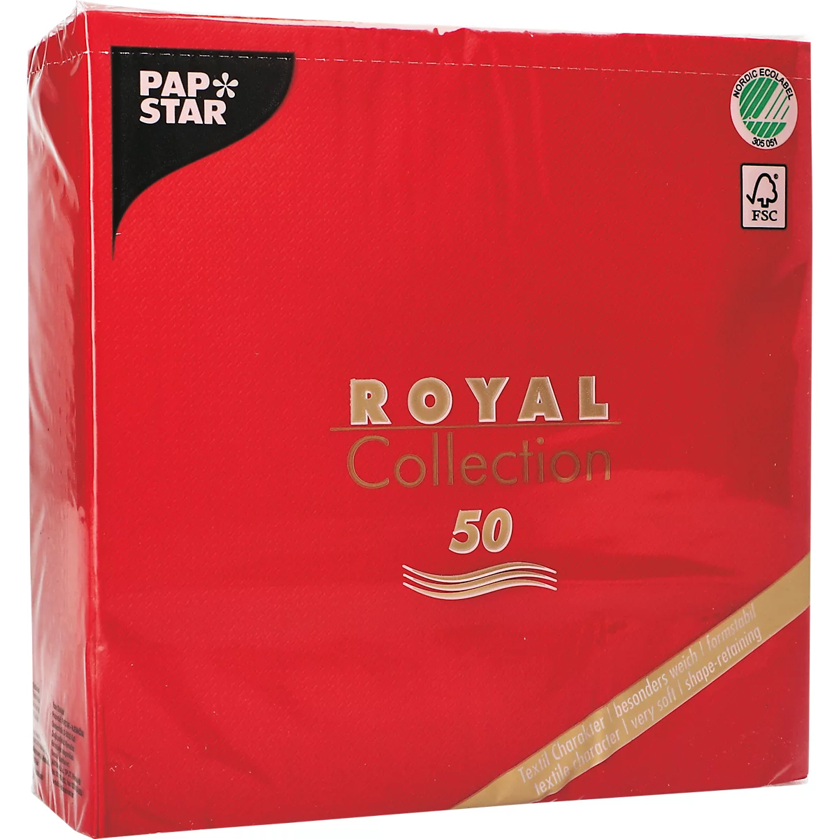 Servetten Papstar Royal Collection, 5 x 50 stuks, 1/4 vouw, stoflook, 400 x 400 mm, papier, rood