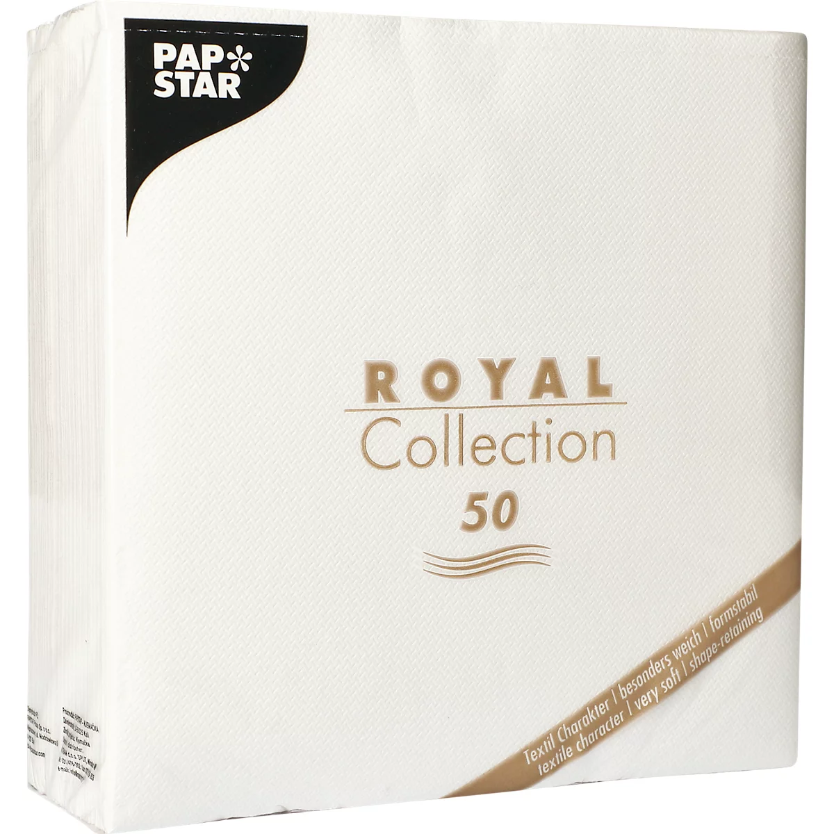Servetten Papstar Royal Collection, 5 x 50 stuks, 1/4 vouw, stoflook, 400 x 400 mm, papier, wit