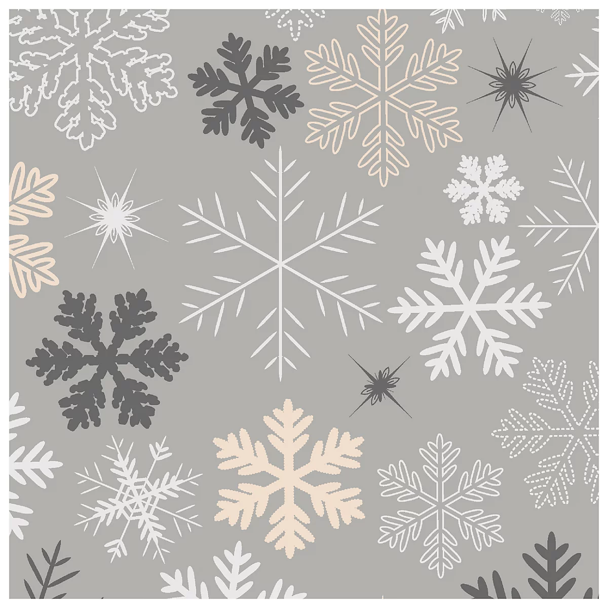 Servetten Papstar ROYAL Collection Snowflakes, 3-laags, 1/4 vouw, absorberend, scheurbestendig, B 330 x H 330 mm, gerecycled papier, grijs, 20 stuks