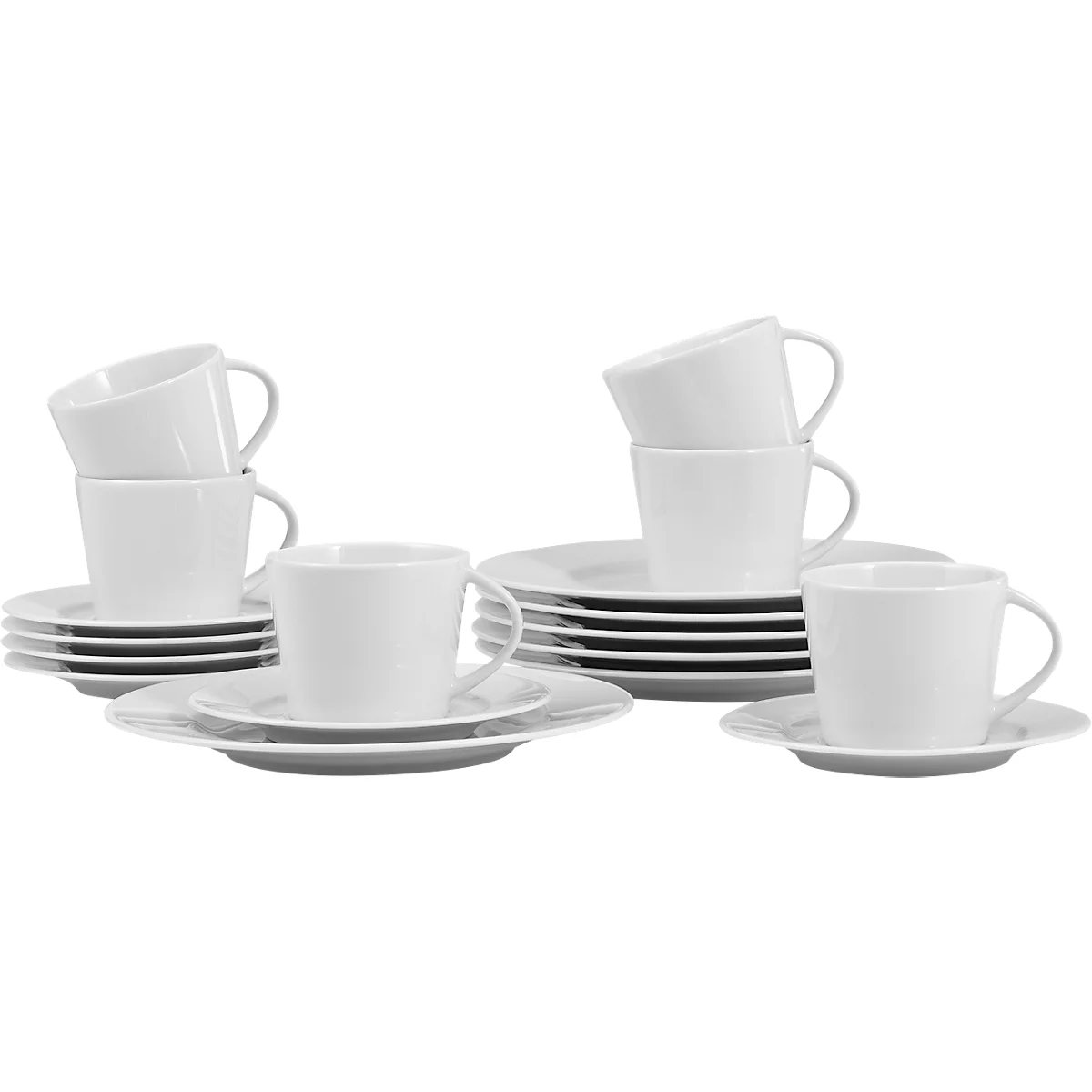 Service à café Caterado ISTA, pour 6 personnes, 18 pièces, tasses supérieures/sous-tasses/assiettes à dessert, porcelaine, lavable au lave-vaisselle, blanc