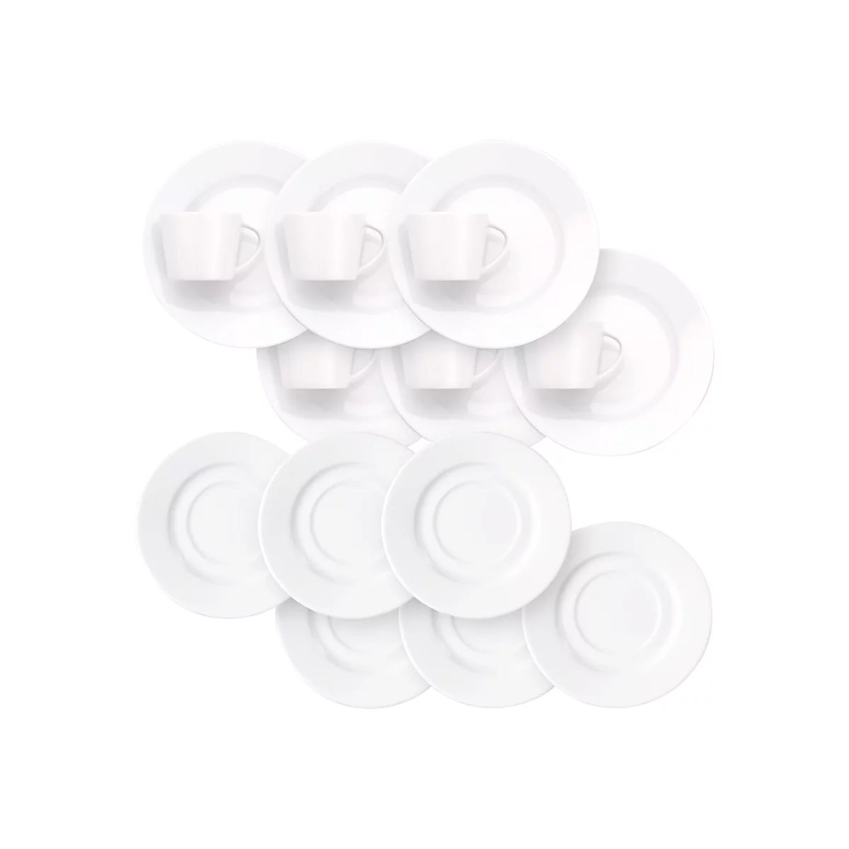 Service à café Caterado ISTA, pour 6 personnes, 18 pièces, tasses supérieures/sous-tasses/assiettes à dessert, porcelaine, lavable au lave-vaisselle, blanc