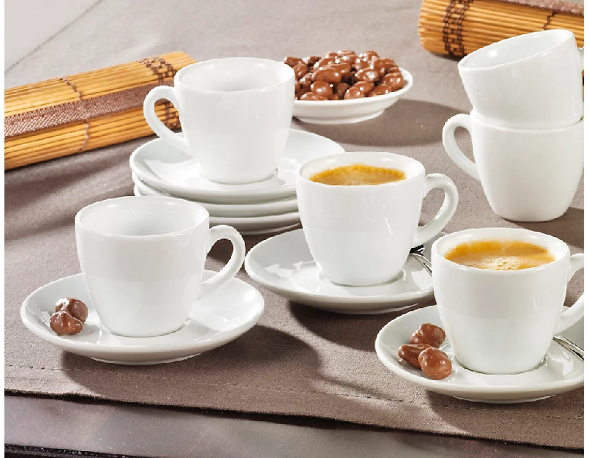 Coffret 6 tasses à café en porcelaine avec soucoupes + cuillères