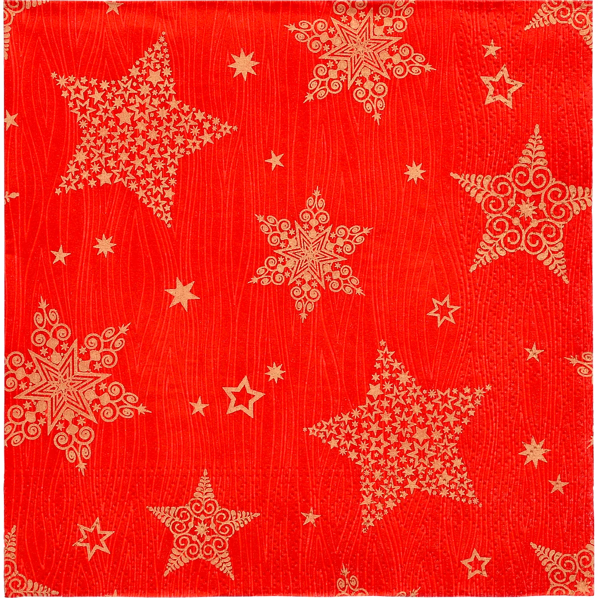 Serviettes Papstar 'Christmas Shine', 20 pièces, 3 plis, 1/4 de pli, 330 x 330 mm, rouge