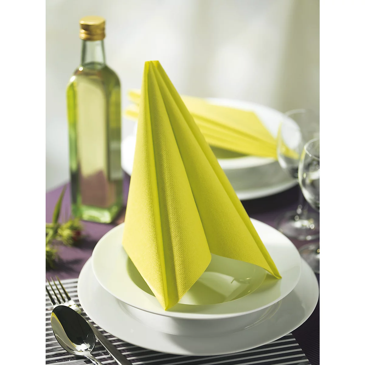 Serviettes Papstar Royal Collection, 5 x 50 pièces, 1/4-pli, aspect tissu, 400 x 400 mm, papier, vert citron