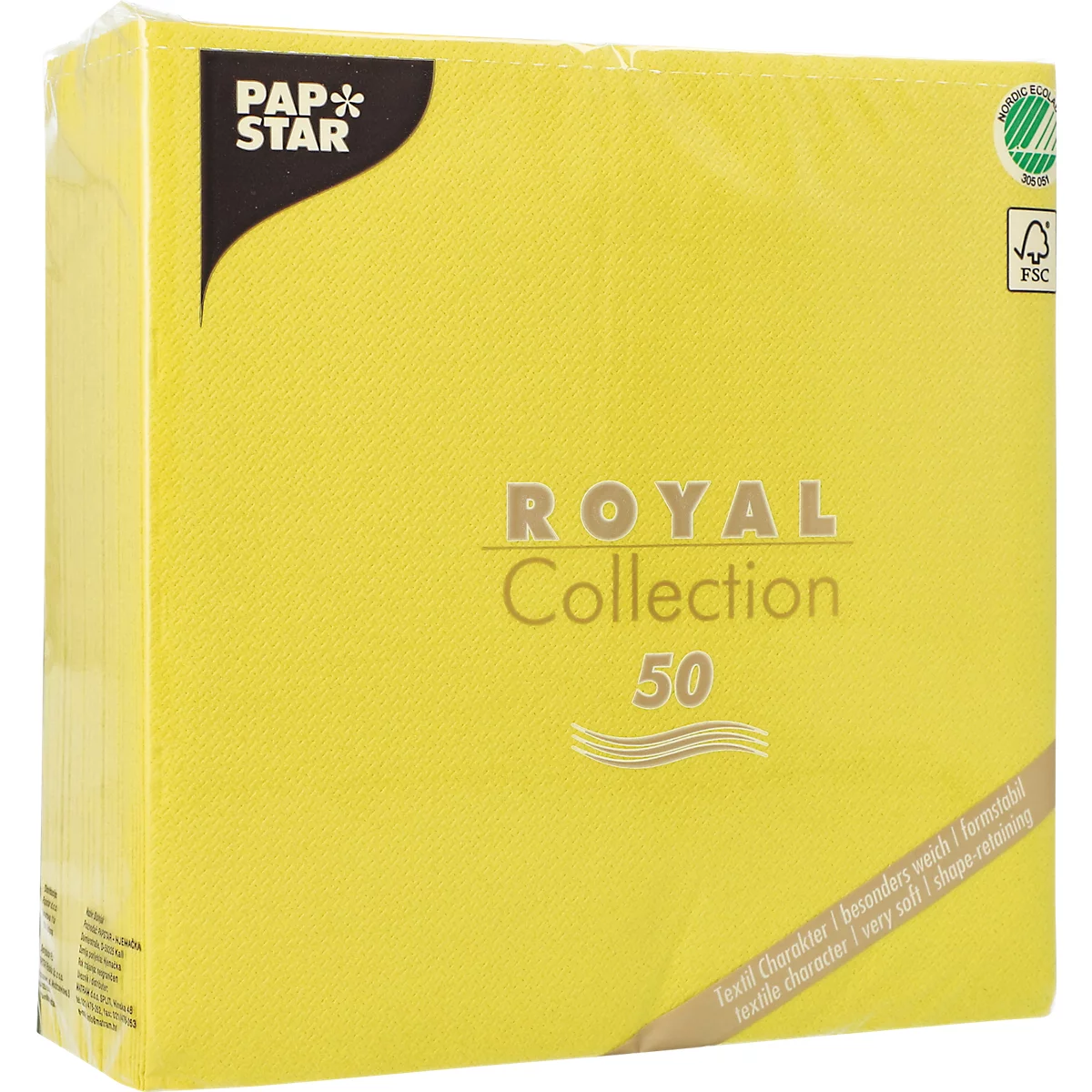 Serviettes Papstar Royal Collection, 5 x 50 pièces, 1/4-pli, aspect tissu, 400 x 400 mm, papier, vert citron