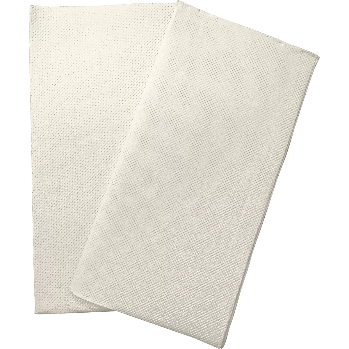 Deux serviettes pliées, de couleur crème, avec une texture diagonale, sont côte à côte.