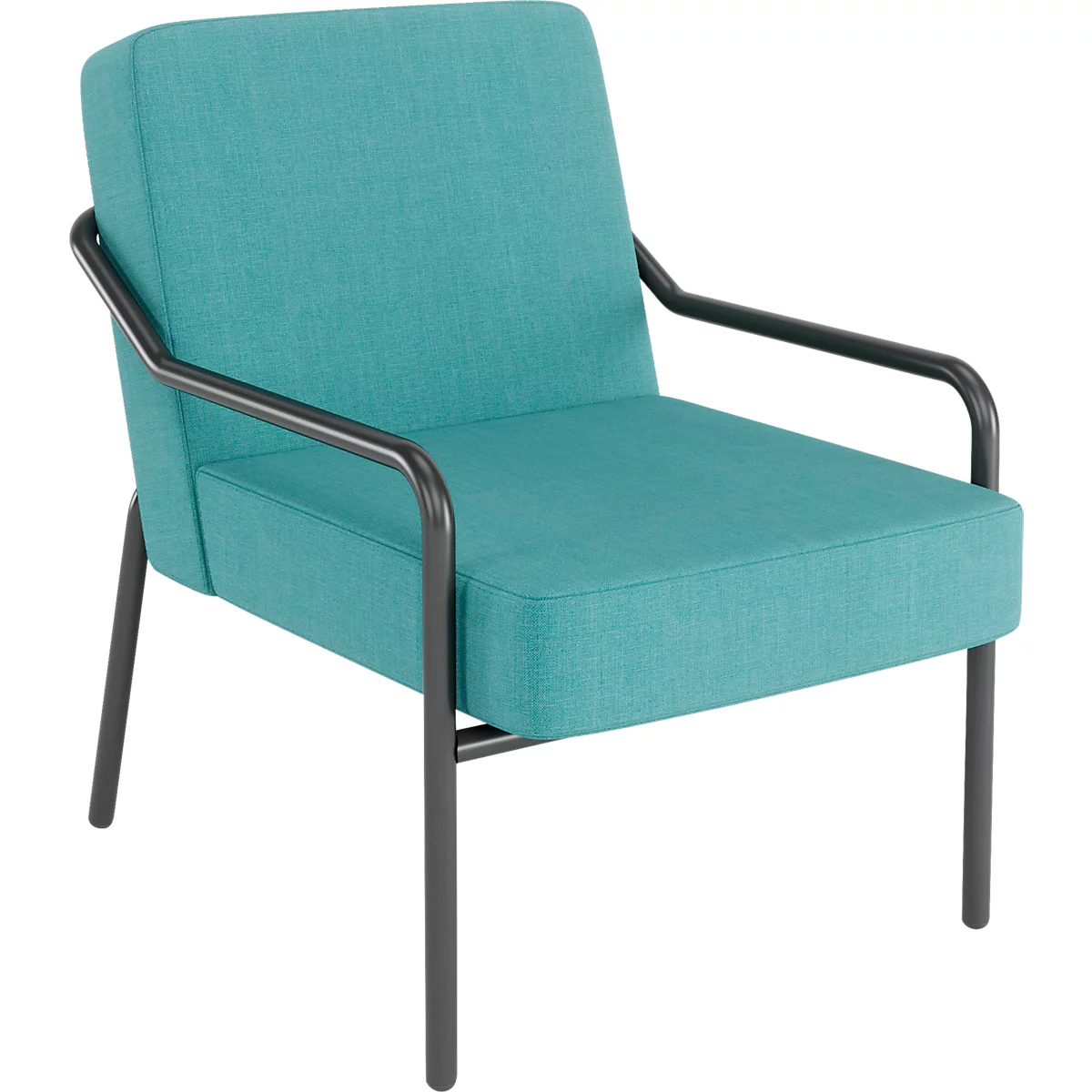 Sessel meet® by Paperflow MEDSO Klassik M, gepolstert, Sitzfläche austauschbar, B 580 x T 743 x H 736 mm, Stoff und Stahl, blau/mattschwarz