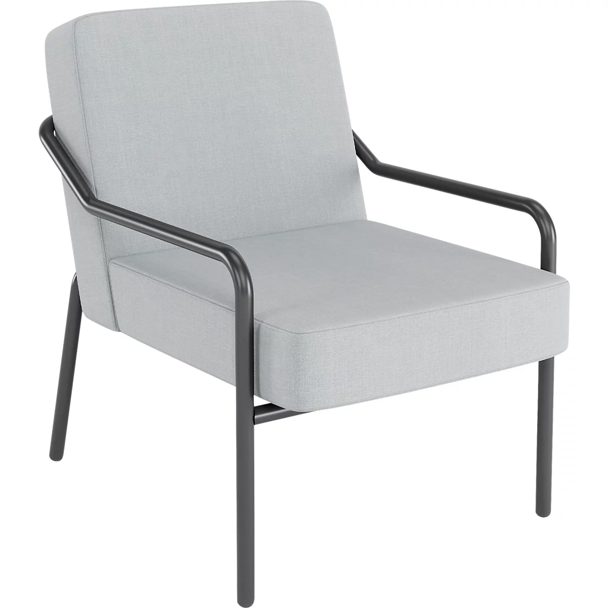 Sessel meet® by Paperflow MEDSO Klassik M, gepolstert, Sitzfläche austauschbar, B 580 x T 743 x H 736 mm, Stoff und Stahl, grau/mattschwarz