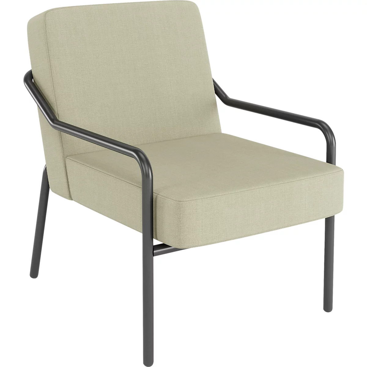 Sessel meet® by Paperflow MEDSO Klassik M, gepolstert, Sitzfläche austauschbar, B 580 x T 743 x H 736 mm, Stoff und Stahl, grün/mattschwarz