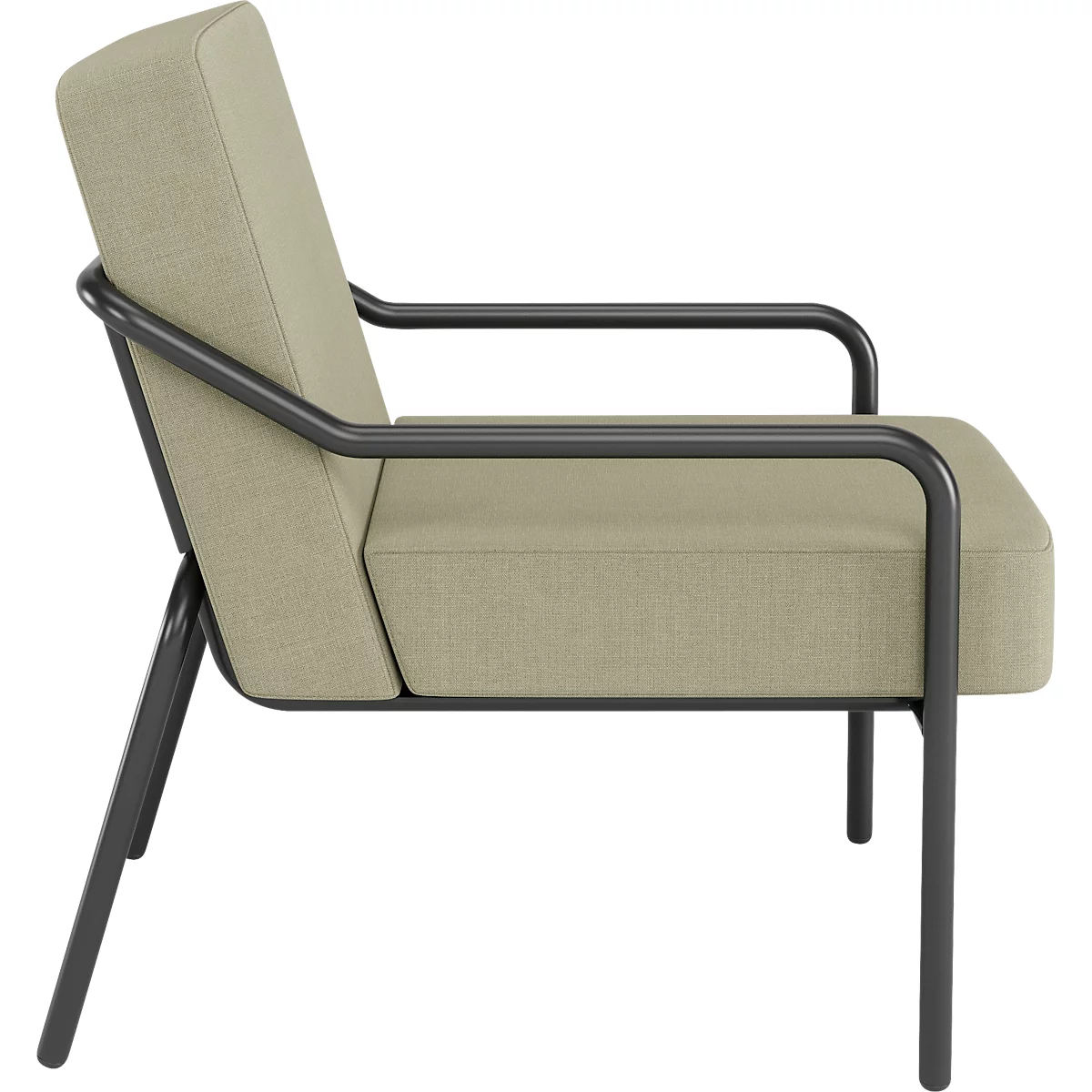 Sessel meet® by Paperflow MEDSO Klassik M, gepolstert, Sitzfläche austauschbar, B 580 x T 743 x H 736 mm, Stoff und Stahl, grün/mattschwarz