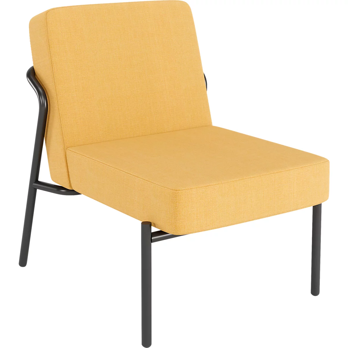 Sessel meet® by Paperflow MEDSO Klassik S, gepolstert, Sitzfläche austauschbar, B 580 x T 743 x H 736 mm, Stoff und Stahl, gelb/mattschwarz