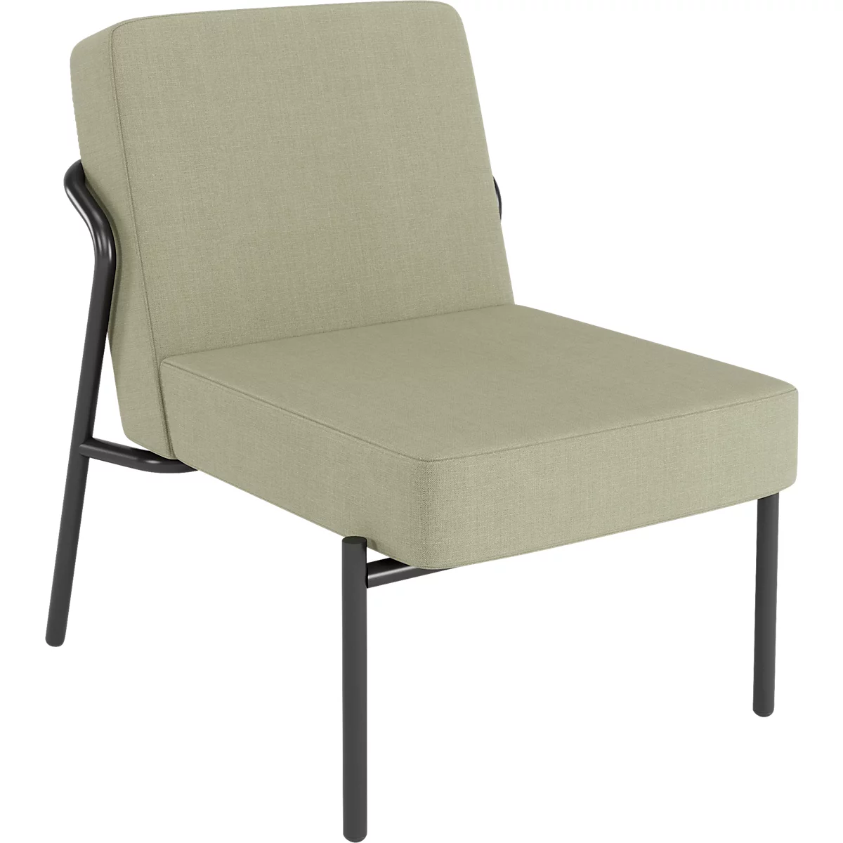 Sessel meet® by Paperflow MEDSO Klassik S, gepolstert, Sitzfläche austauschbar, B 580 x T 743 x H 736 mm, Stoff und Stahl, grün/mattschwarz