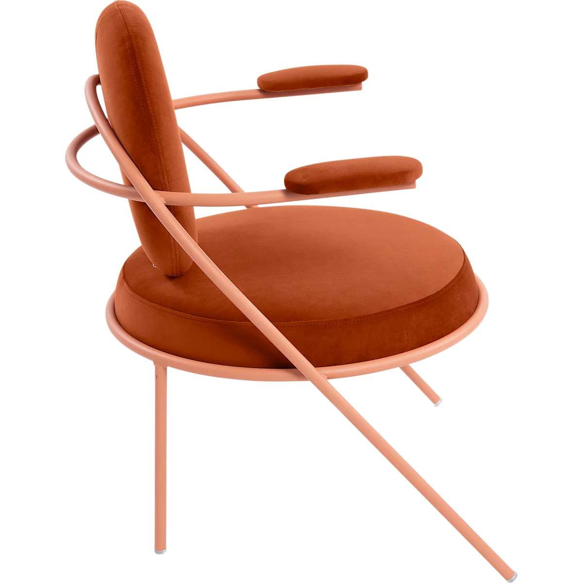 Sessel Meet by Paperflow Saturne, mit Armlehnen, B 700 x T 730 x H 880 mm, Stahlrohr, Samt, Rosa/Rost
