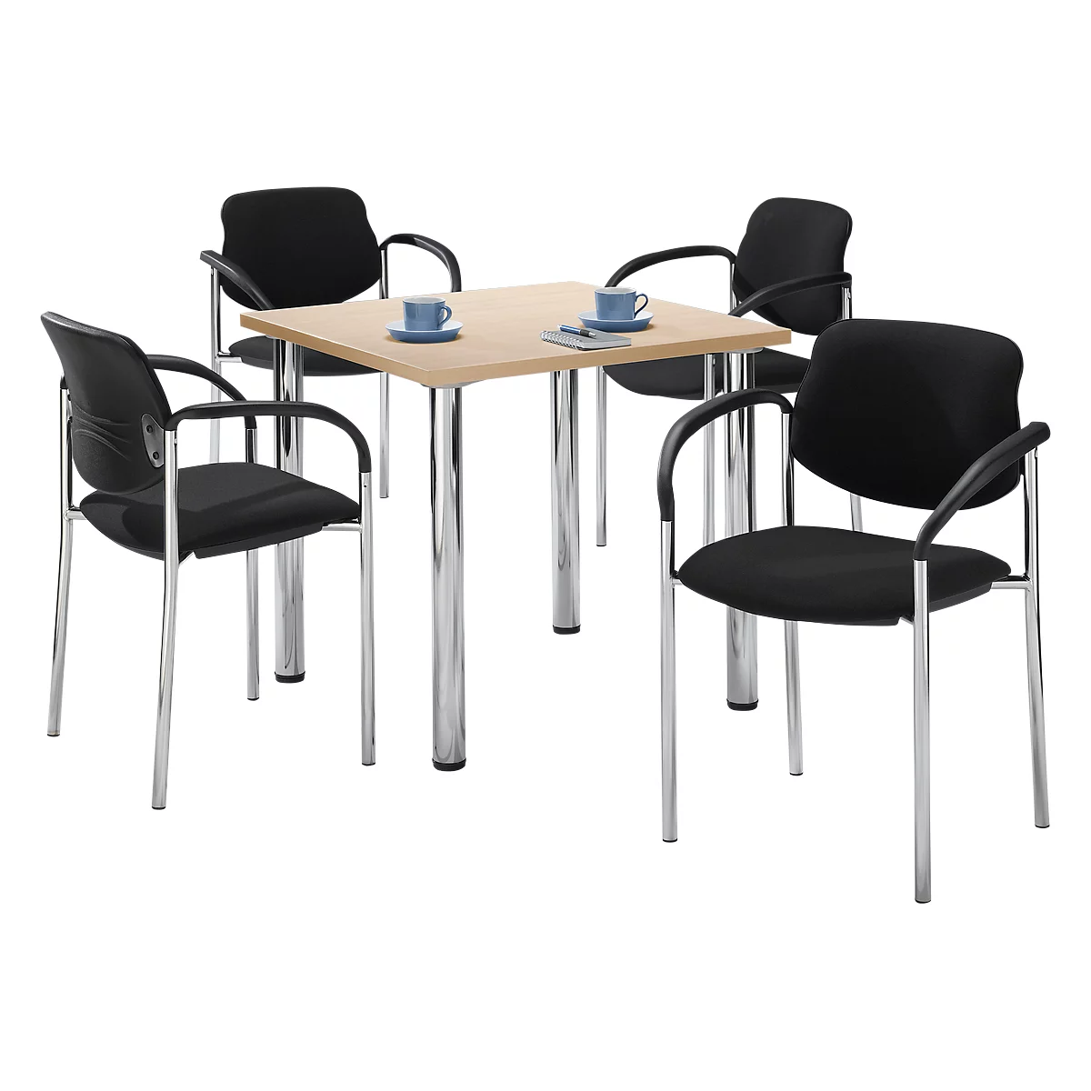 Set avantageux : 4 chaises Styl - empilable- noir et 1 table 800 x 800 mm - décor érable