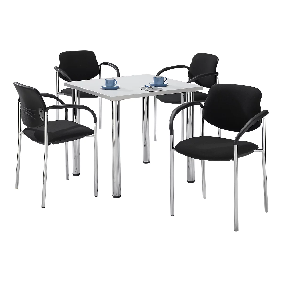Set avantageux : 4 chaises Styl - empilable- noir et 1 table 800 x 800 mm - gris clair