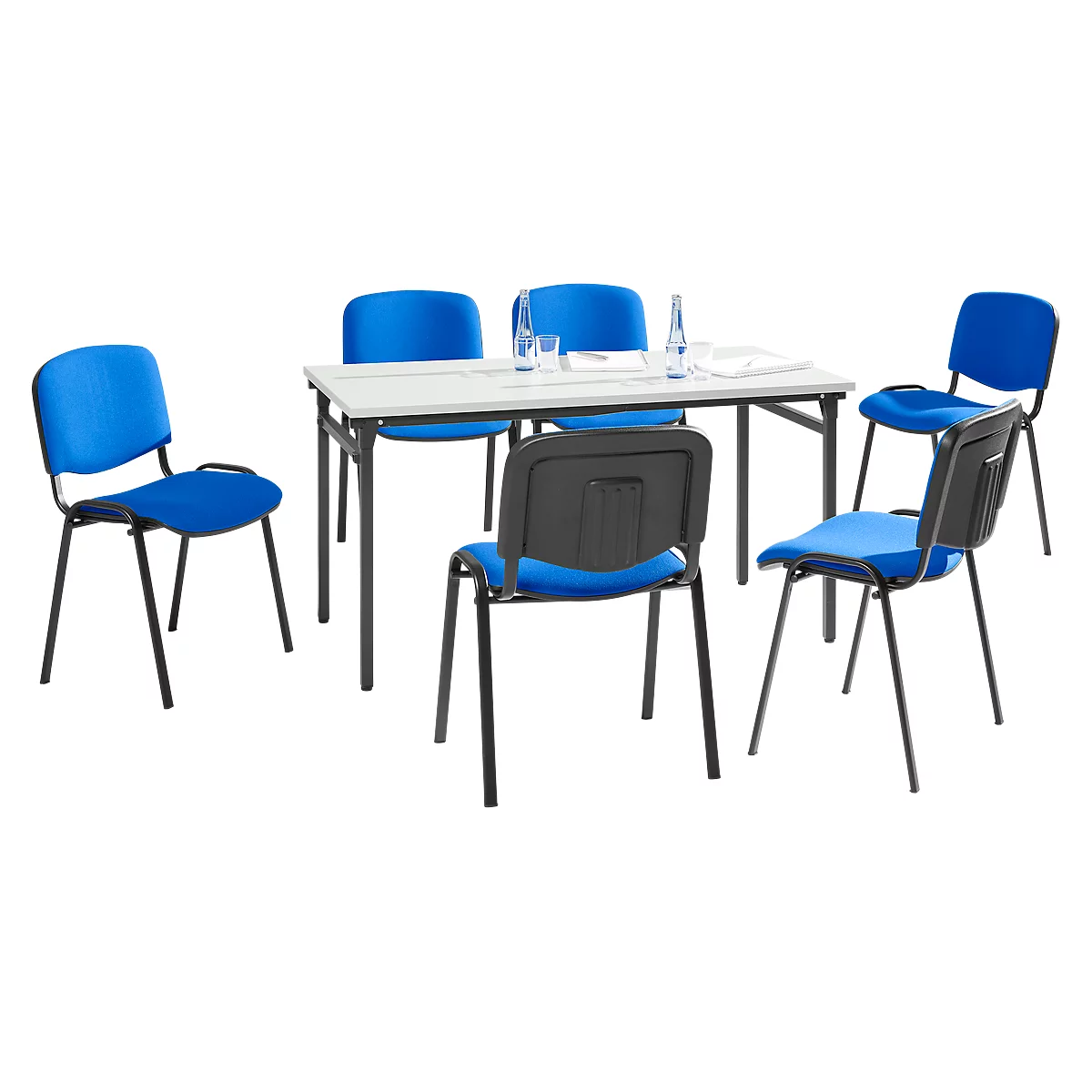 Set avantageux : 6 chaises ISO BASIC - tissu bleu et 1 table pliante 1600 x 800 mm- gris clair 