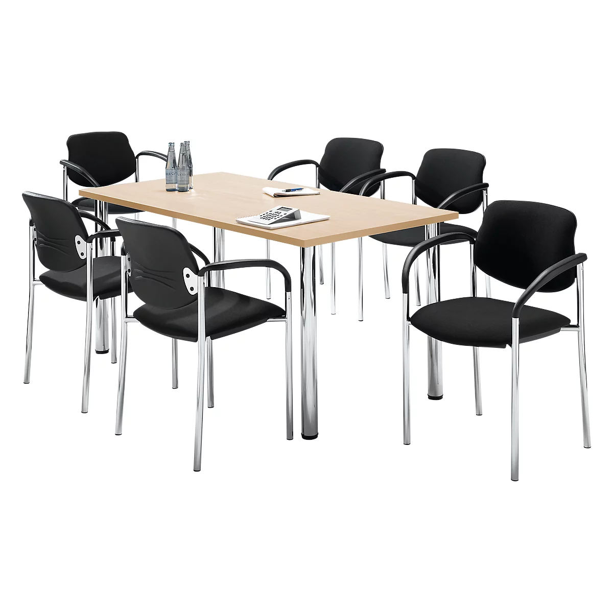 Set avantageux : 6 chaises Styl - empilable- noir et 1 table 1600 x 800 mm - décor érable