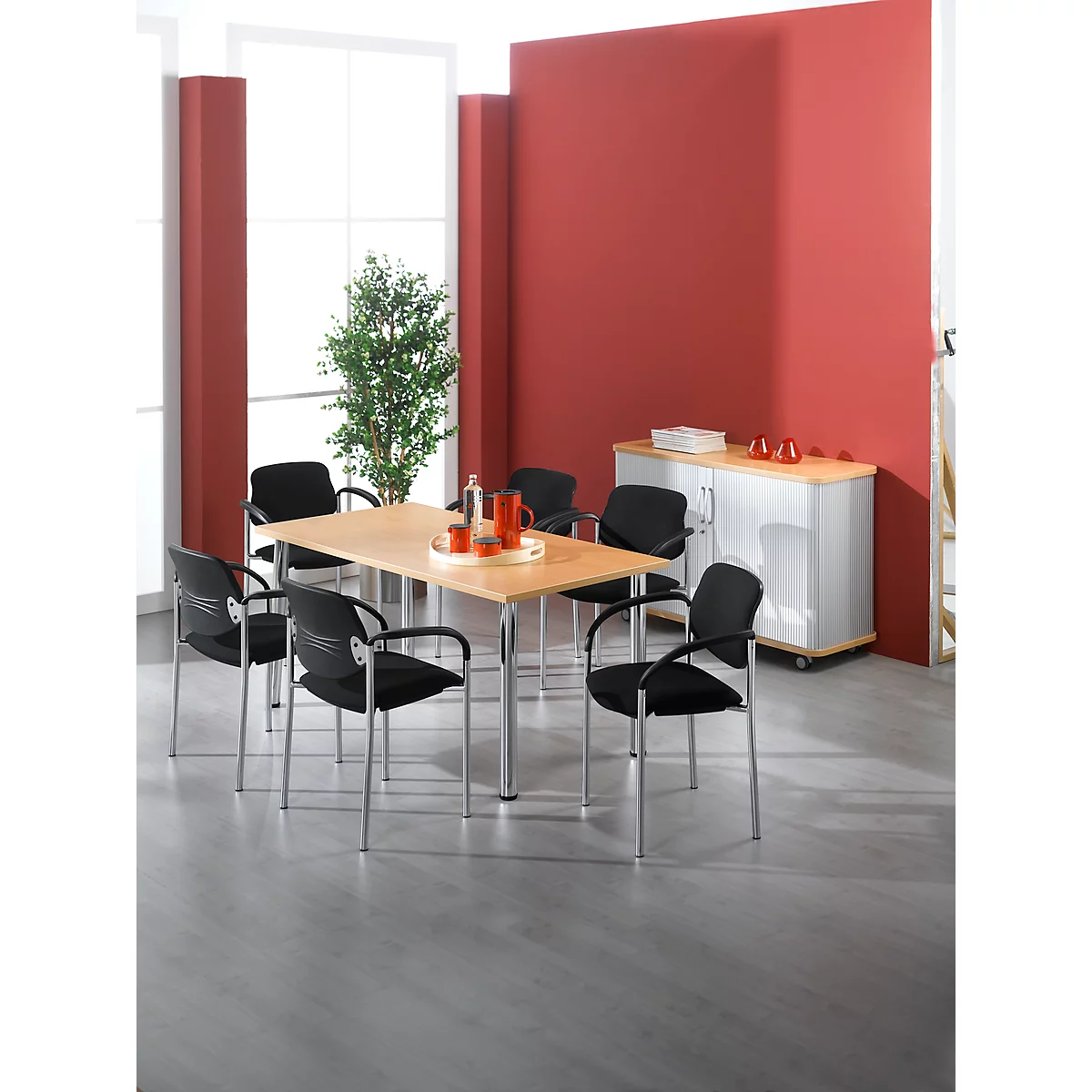 Set avantageux : 6 chaises Styl - empilable- noir et 1 table 1600 x 800 mm - décor hêtre