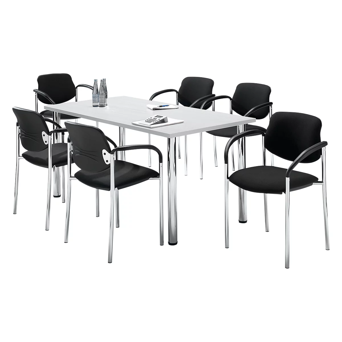Set avantageux : 6 chaises Styl - empilable- noir et 1 table 1600 x 800 mm - gris clair