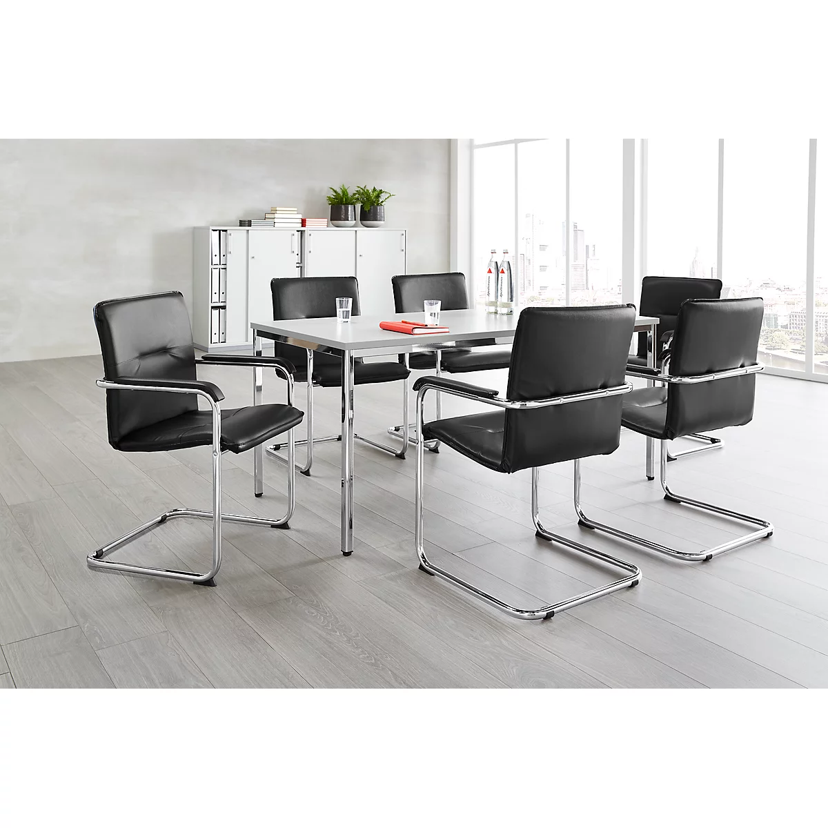 Set de 6 chaises RUMBA, similicuir noir et 1 table 1600 x 800 mm, noir 