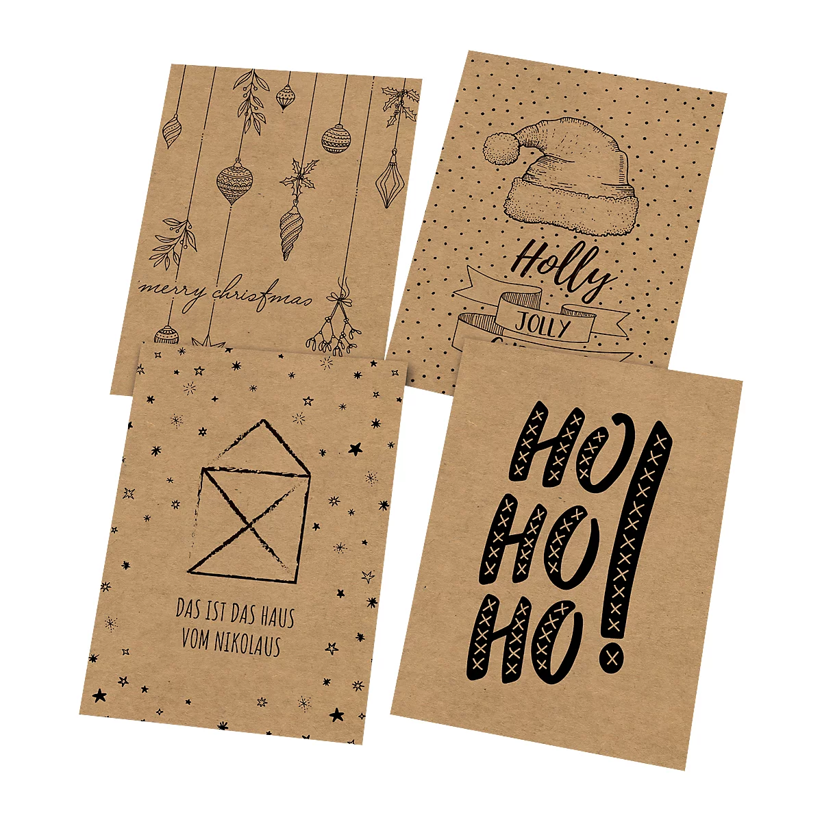 Set de cartes postales de Noël Sigel 'Natural Christmas', 24 pièces, 12 motifs, DIN A6, carton kraft brun