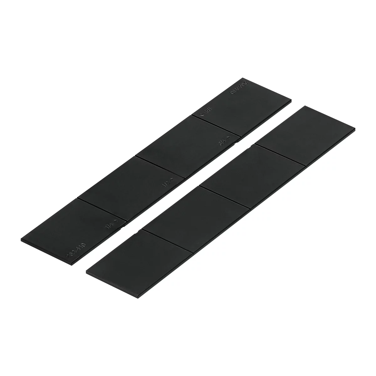 Deux bandes rectangulaires noires composées de parties carrées.