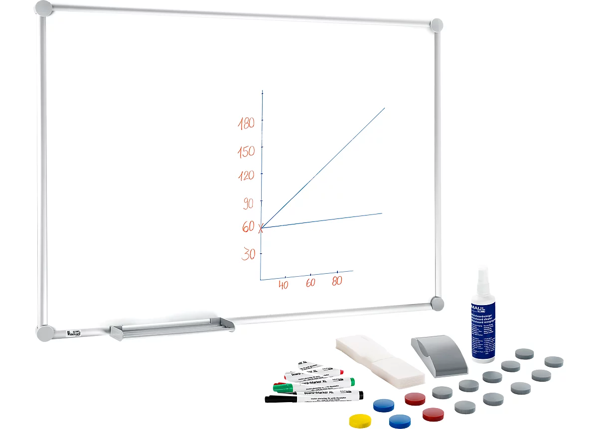 Set económico MAULpro Whiteboard 2000 + set de accesorios gratuito, aluminio plateado