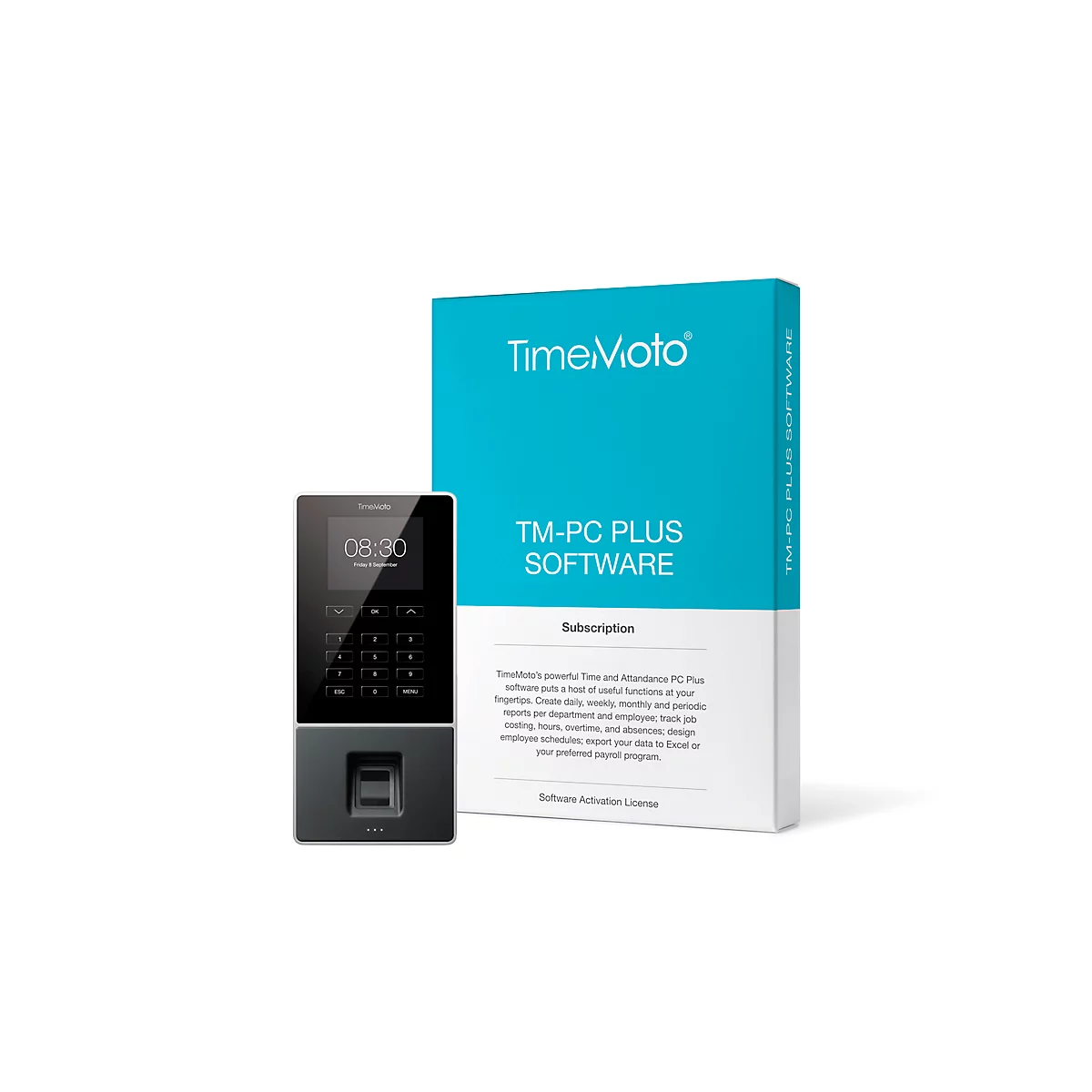 Set: TimeMoto Tijdregistratie TM-626 Volledig pakket + uitbreidingssoftware TimeMoto PC Software Plus