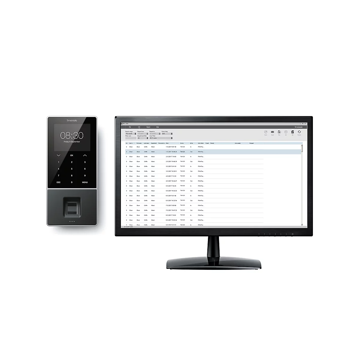 Set: TimeMoto Tijdregistratie TM-626 Volledig pakket + uitbreidingssoftware TimeMoto PC Software Plus