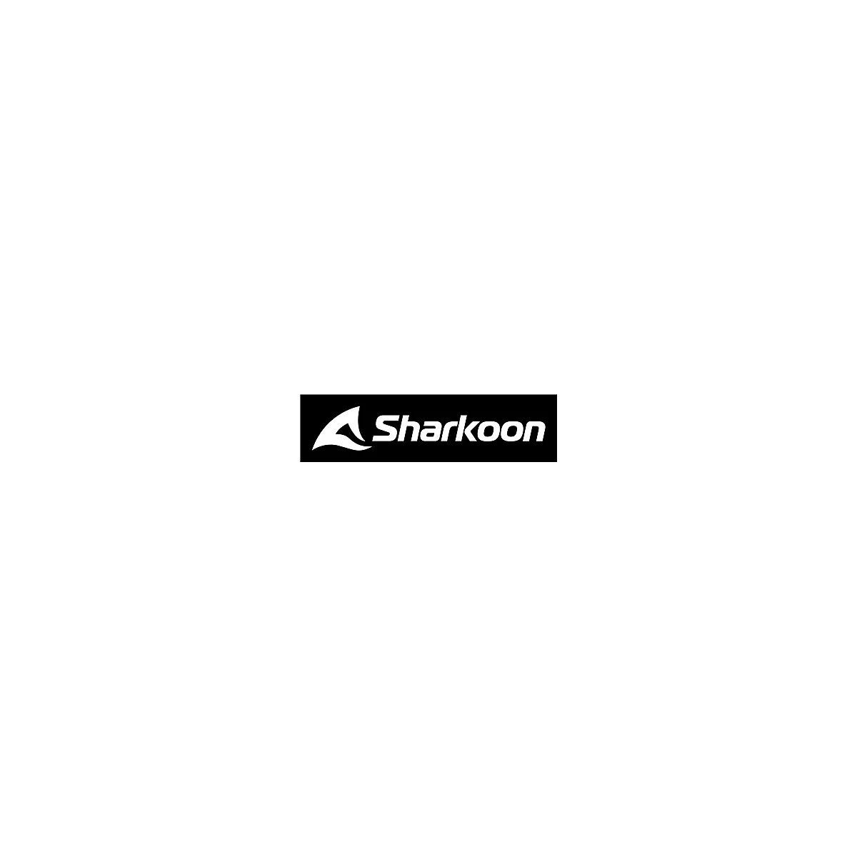 Das weiße Logo der Firma Sharkoon auf einem rechteckigen schwarzen Hintergrund.